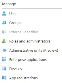 Azure Active Directory left-hand menu showing options like Users, Groups, Roles, and App Registrations for managing access and configurations.