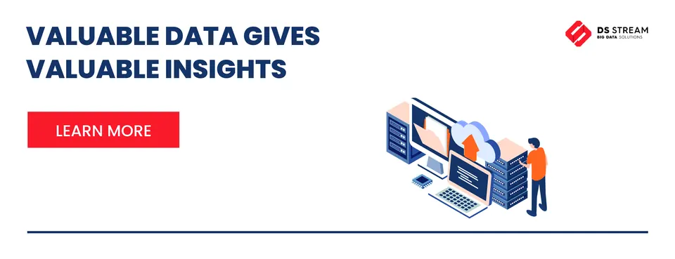 Banner with the text 'Valuable Data Gives Valuable Insights' featuring a call-to-action button 'Learn More' and an illustration of data analysis.
